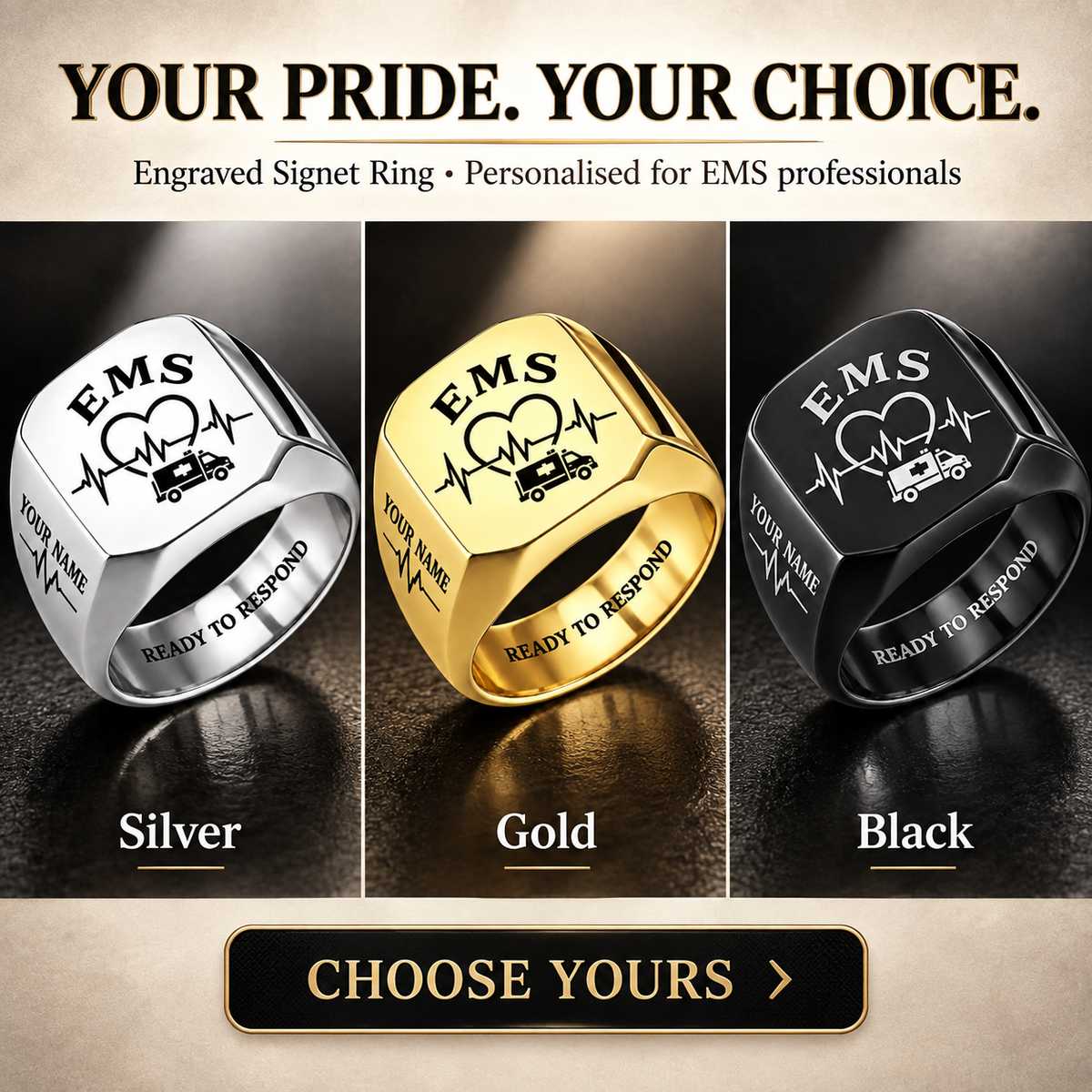 Personalized EMS Engraved Signet Ring - Classic Emblem - advertising image
