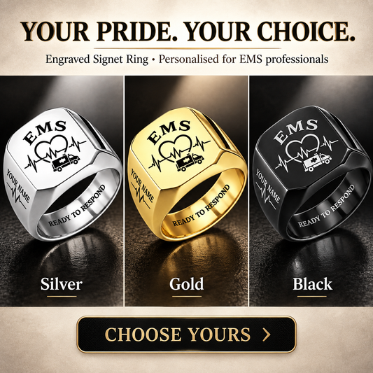 Personalized EMS Engraved Signet Ring - Classic Emblem - advertising image