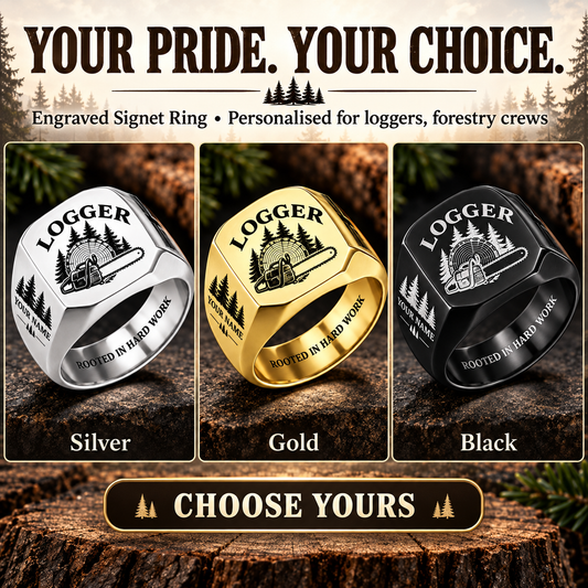 Personalized Logger Engraved Signet Ring - Classic Emblem - advertising image