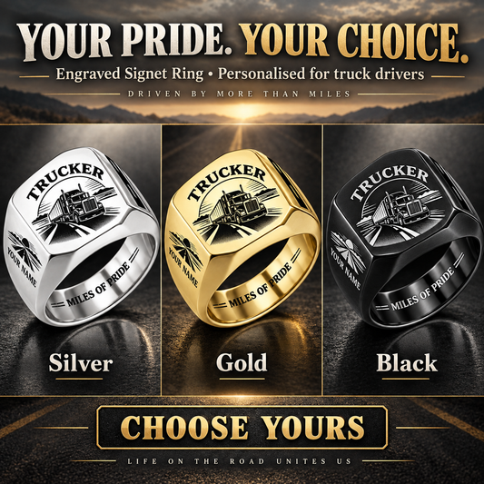Personalized Trucker Engraved Signet Ring - Classic Emblem - advertising image