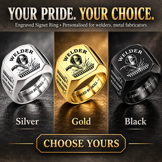 Personalized Welder Engraved Signet Ring - Classic Emblem - advertising image