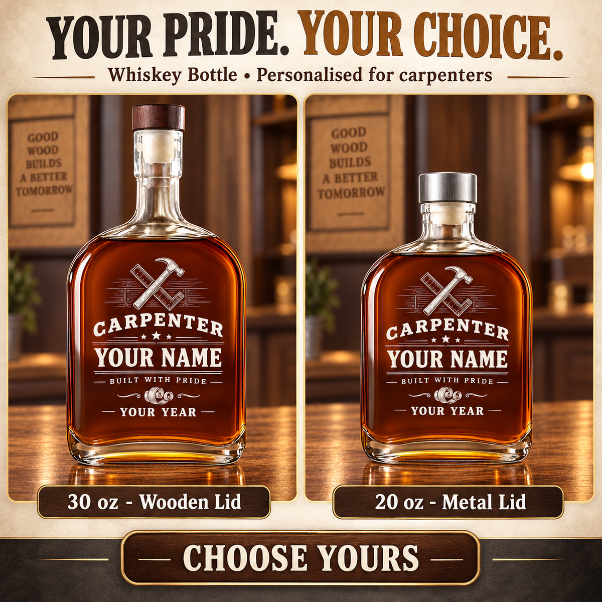 Personalized Carpenter Whiskey Bottle - Milestone Label - advertising image