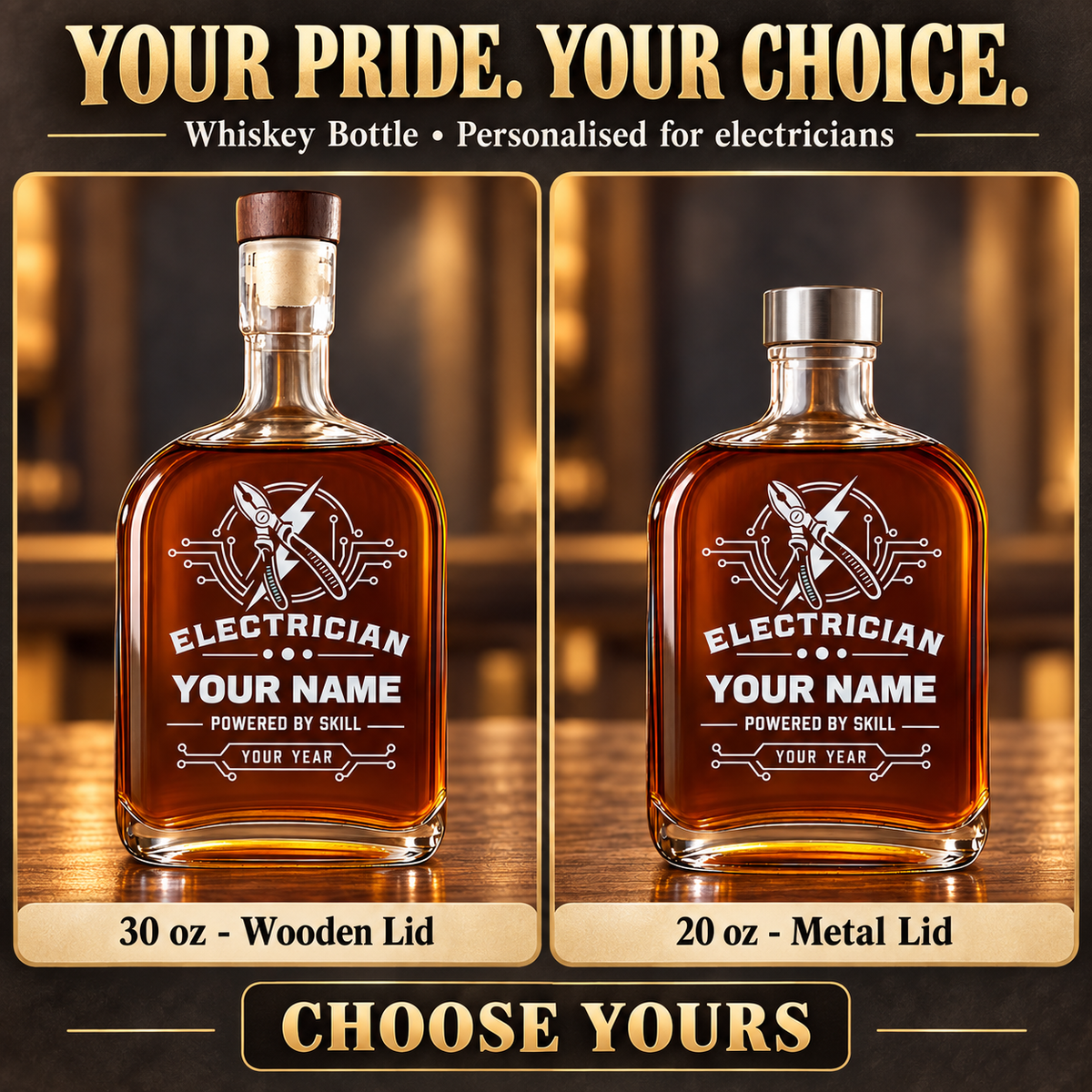 Personalized Electrician Whiskey Bottle - Milestone Label - advertising image