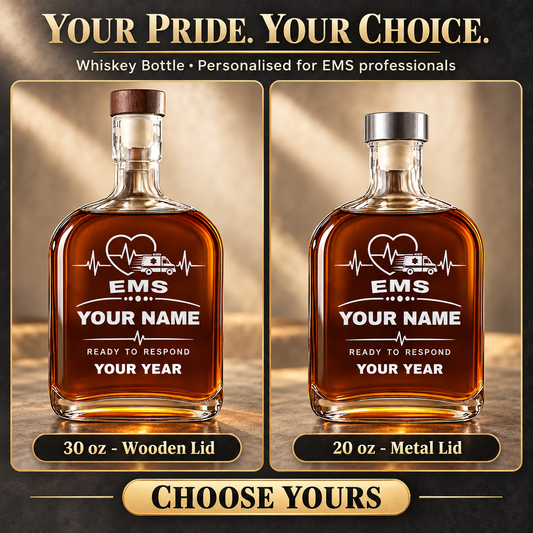 Personalized EMS Whiskey Bottle - Milestone Label - advertising image