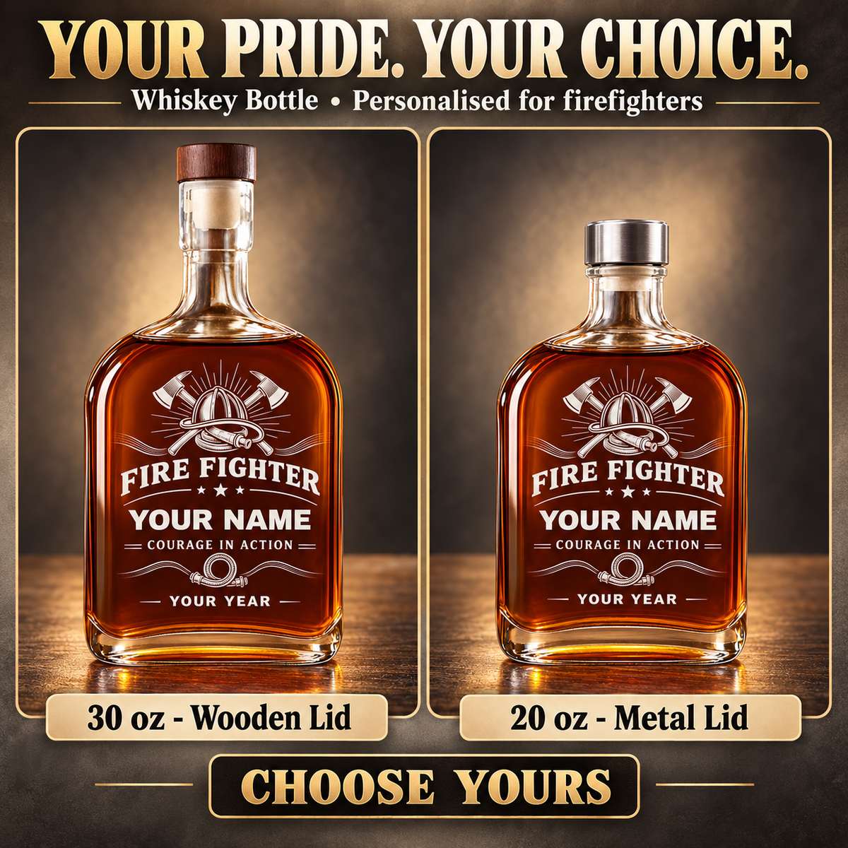 Personalized Fire Fighter Whiskey Bottle - Milestone Label - advertising image