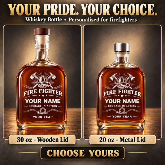 Personalized Fire Fighter Whiskey Bottle - Milestone Label - advertising image