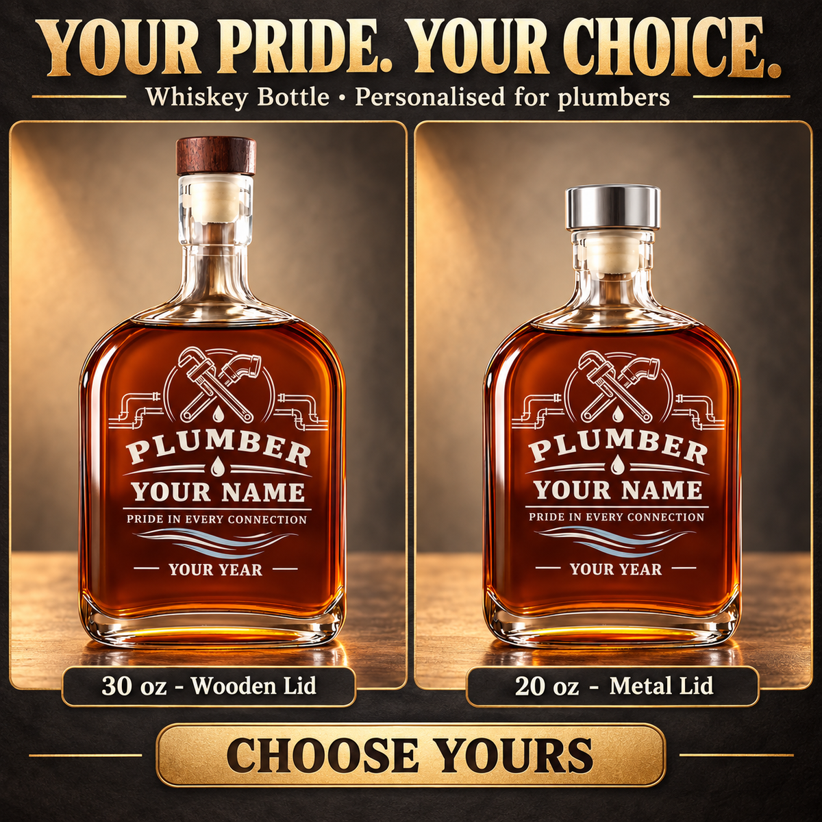 Personalized Plumber Whiskey Bottle - Milestone Label - advertising image