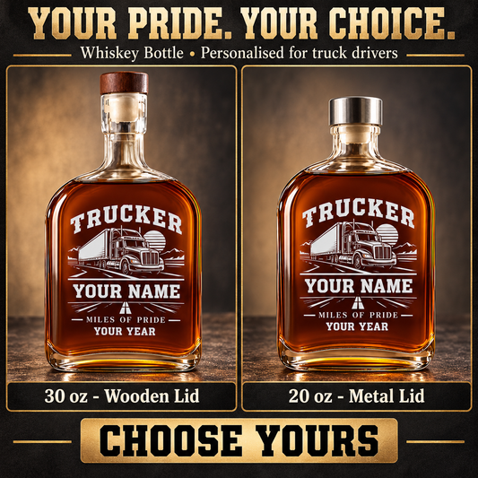 Personalized Trucker Whiskey Bottle - Milestone Label - advertising image