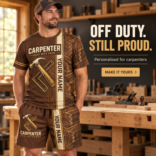 Personalized Carpenter T-Shirt and Shorts Set - Split Texture - advertising image
