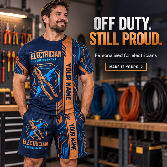 Personalized Electrician T-Shirt and Shorts Set - Split Texture - advertising image