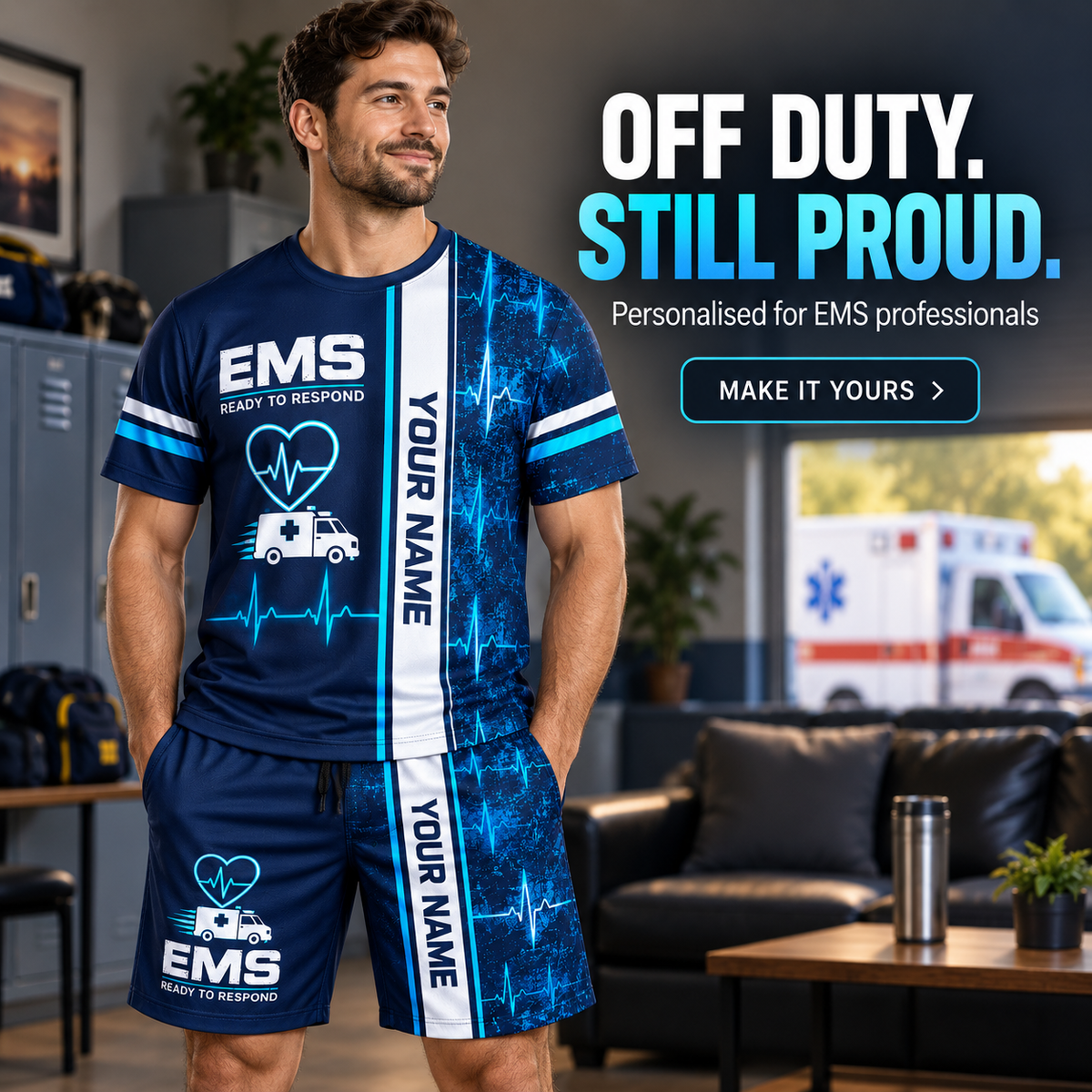 Personalized EMS T-Shirt and Shorts Set - Split Texture - advertising image
