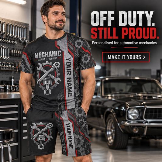Personalized Mechanic T-Shirt and Shorts Set - Split Texture - advertising image