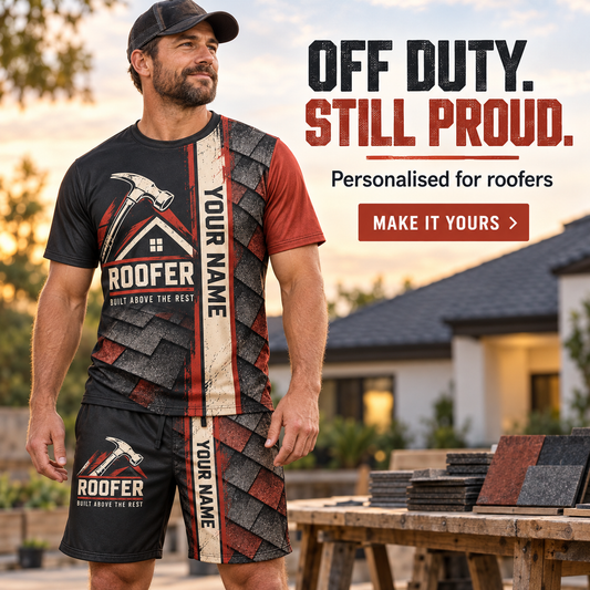 Personalized Roofer T-Shirt and Shorts Set - Split Texture - advertising image