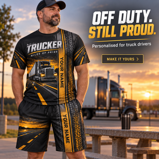 Personalized Trucker T-Shirt and Shorts Set - Split Texture - advertising image
