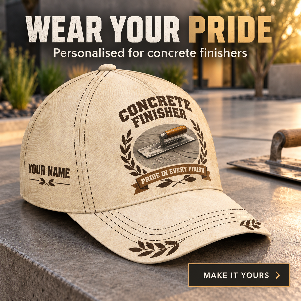 Personalized Concrete Finisher Baseball Cap - Vintage Laurel - advertising image