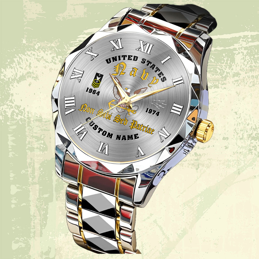 Navy Rating - Personalized US Soldier/ Veteran With Name, Rank And Year Gentleman Crystal Metal Watch - 17760384