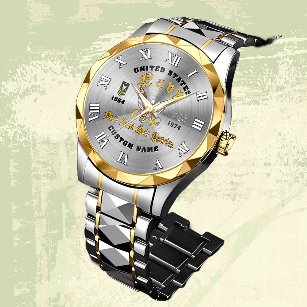 Navy Rating - Personalized US Soldier/ Veteran With Name, Rank And Year Gentleman Crystal Metal Watch - 17760384