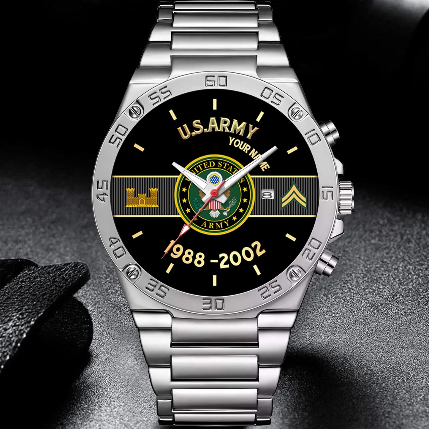 Army Branch - Personalized US Soldier/ Veteran With Name And Rank Gentleman Stainless Steel Watch - 17388000