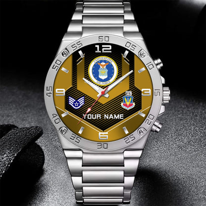 Air Force Command - Personalized US Soldier/ Veteran With Name And Rank Gentleman Stainless Steel Watch - 17491680