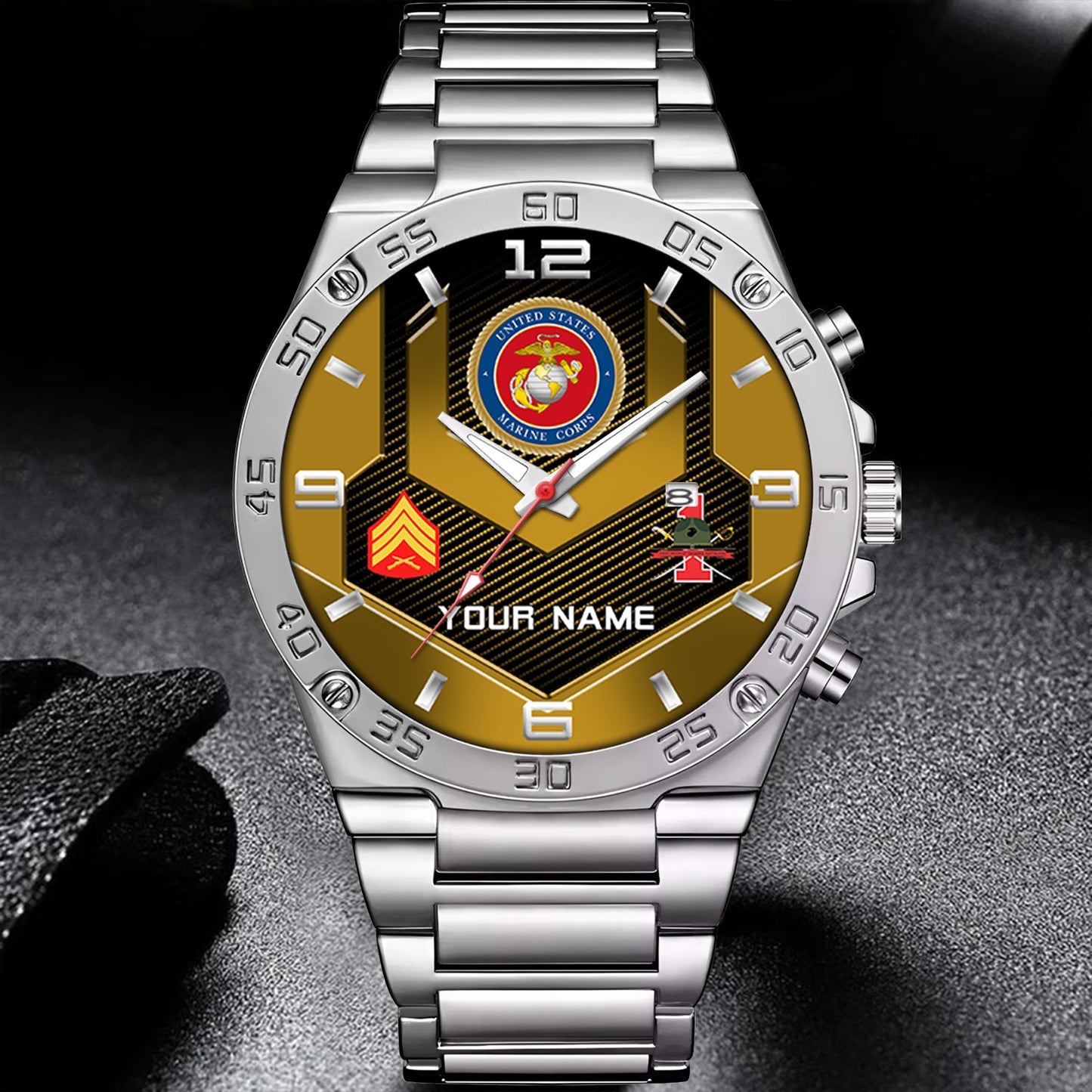 Marines Battalions - Personalized US Soldier/ Veteran With Name And Rank Gentleman Stainless Steel Watch - 17491680