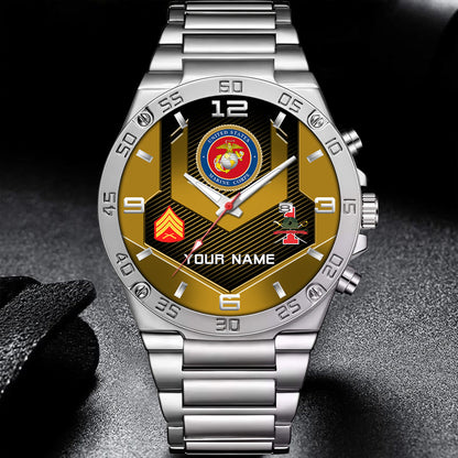 Marines Battalions - Personalized US Soldier/ Veteran With Name And Rank Gentleman Stainless Steel Watch - 17491680