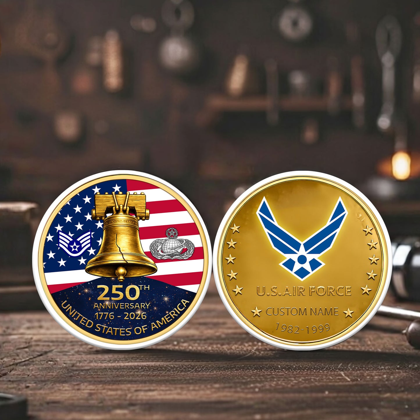 Air Force Badge - Personalized US Veteran/ Soldier With Rank, Name And Year 250th Anniversary Coin - 1777420802