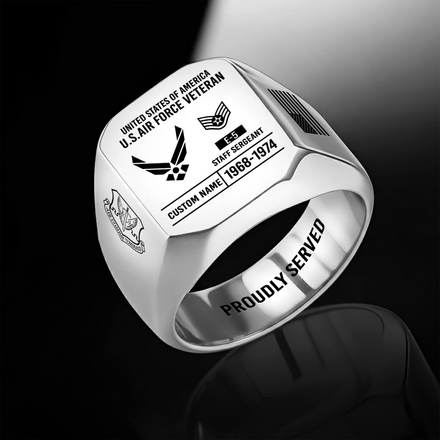 Air Force Command - Personalized US Soldier/Veteran with Name and Rank Engraved Men’s Ring - 1775692803