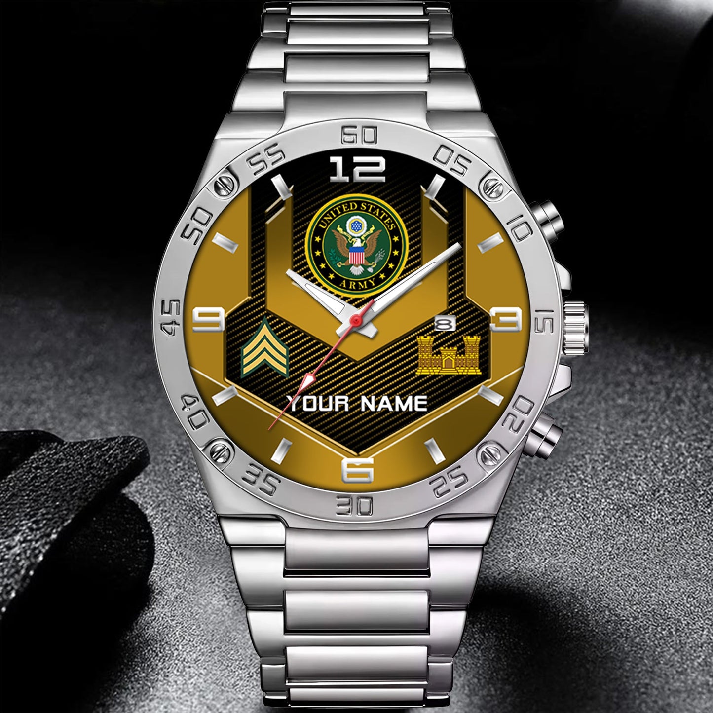 Army Branch - Personalized US Soldier/ Veteran With Name And Rank Gentleman Stainless Steel Watch - 17491680