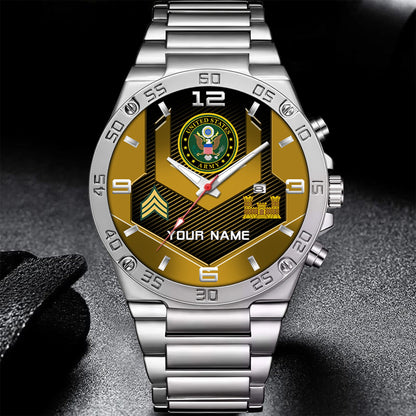 Army Branch - Personalized US Soldier/ Veteran With Name And Rank Gentleman Stainless Steel Watch - 17491680