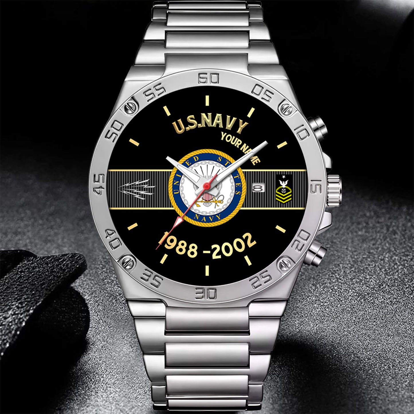 Navy Rating - Personalized US Soldier/ Veteran With Name And Rank Gentleman Stainless Steel Watch - 17388000