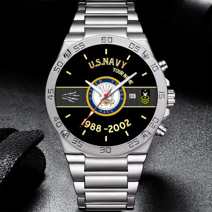 Navy Rating - Personalized US Soldier/ Veteran With Name And Rank Gentleman Stainless Steel Watch - 17388000