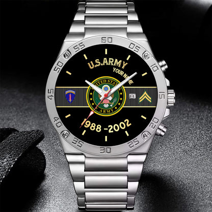 Army Division - Personalized US Soldier/ Veteran With Name And Rank Gentleman Stainless Steel Watch - 17388000