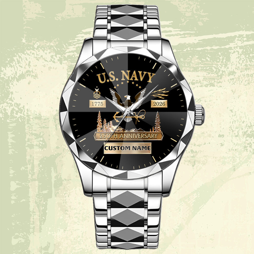 Navy Rating - Personalized US Soldier/ Veteran With Name, Rank And Year Gentleman Crystal Metal Watch - 1777334402