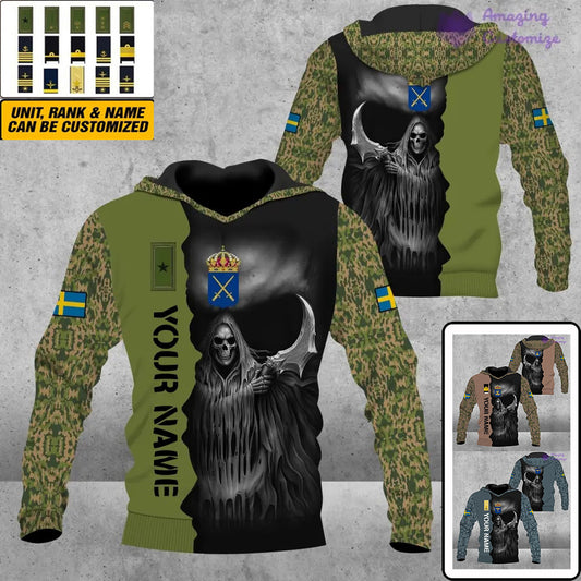 Personalized Sweden Soldier/ Veteran Camo With Name And Rank Hoodie 3D Printed  - 2601240001