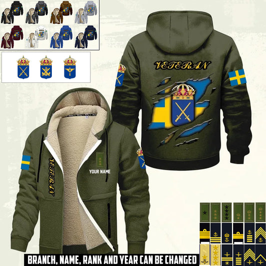 Personalized Sweden Soldier/ Veteran With Name And Rank Hoodie Zip Velvet Coat - 17367264