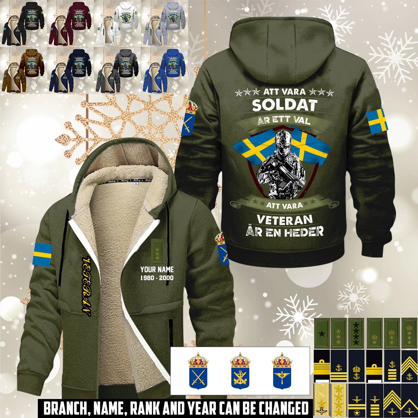 Personalized Sweden Soldier/ Veteran With Name, Year And Rank Hoodie Zip Velvet Coat - 17564256