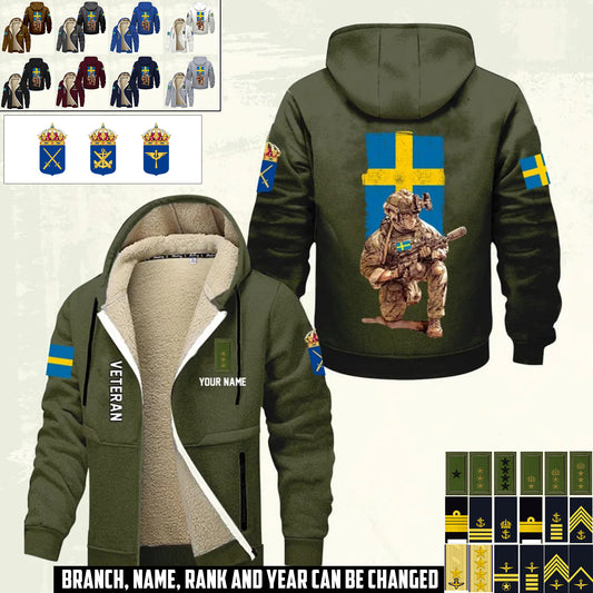 Personalized Sweden Soldier/ Veteran With Name And Rank Hoodie Zip Velvet Coat - 17368992