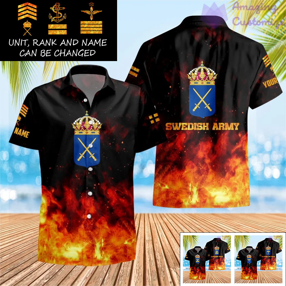 Personalized Sweden Soldier/Veteran Camo with Name, Rank Hawaii All Over Printed - 17259264