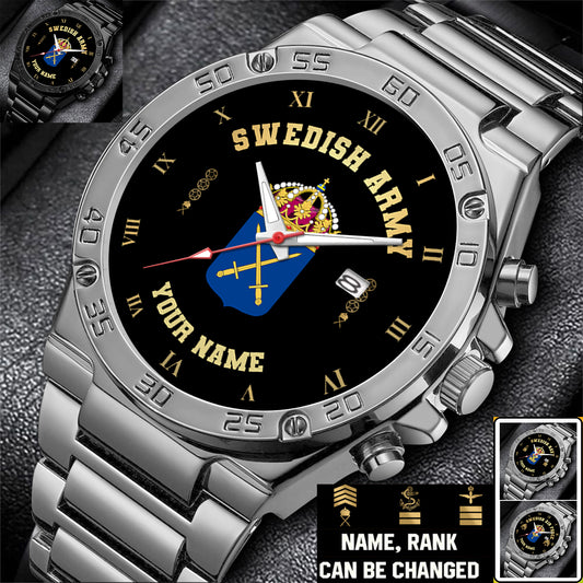 Personalized Sweden Soldier/ Veteran With Name And Rank Gentleman Stainless Steel Watch - 17388864