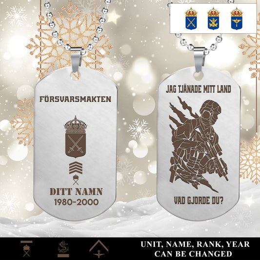 Personalized Sweden Soldier/Veteran with Rank, Name & Year Dog Tag Necklace - 1763942401