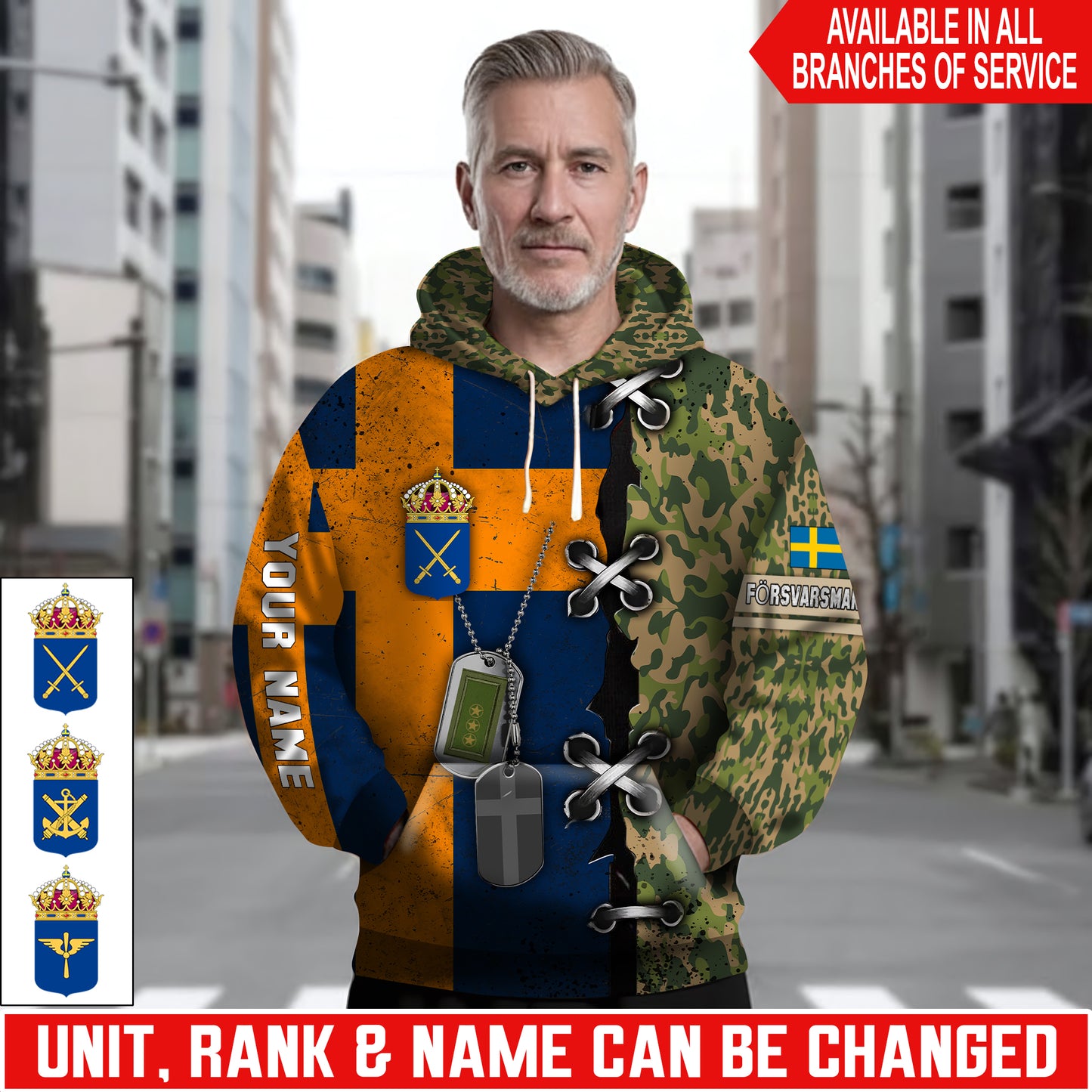 Personalized Sweden Soldier/Veteran Camo with Name and Rank Hoodie All Over Printed - 17616096