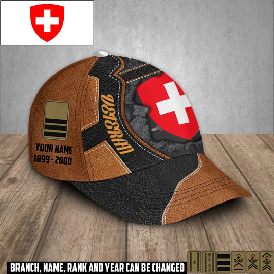 Personalized Rank, Year And Name Swiss Soldier/Veterans Camo Baseball Cap - 17373312