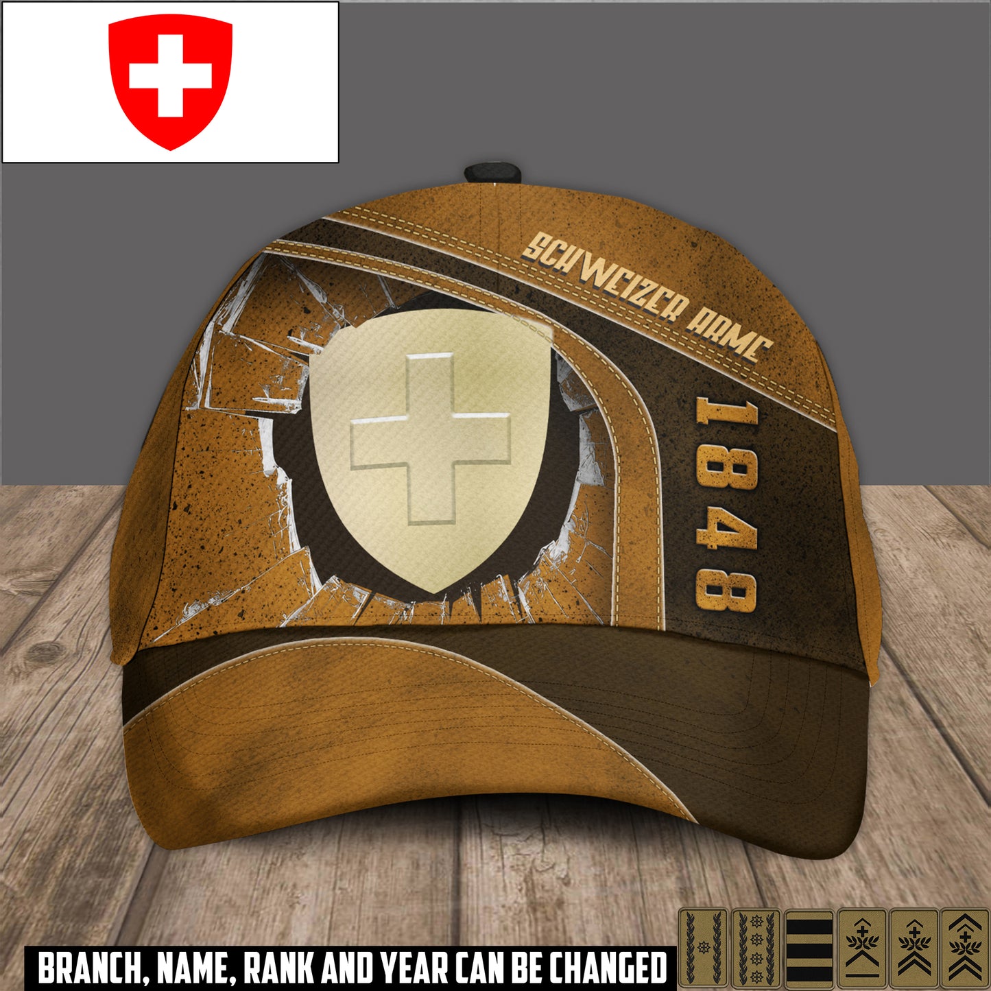 Personalized Rank, Year And Name Swiss Soldier/Veterans Camo Baseball Cap - 17374176