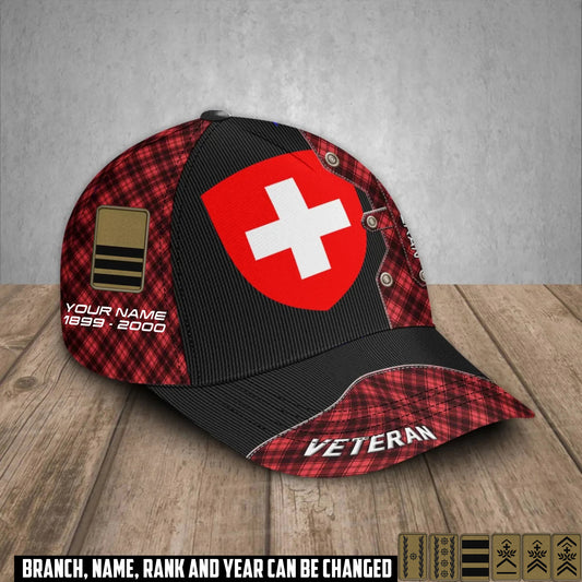 Personalized Rank, Year And Name Swiss Soldier/Veterans Camo Baseball Cap - 17385408