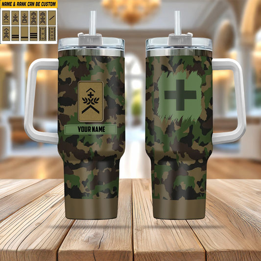 Personalized Swiss Soldier/ Veteran Camo With Name And Rank 40oz Tumbler 3D Printed - 2401240001