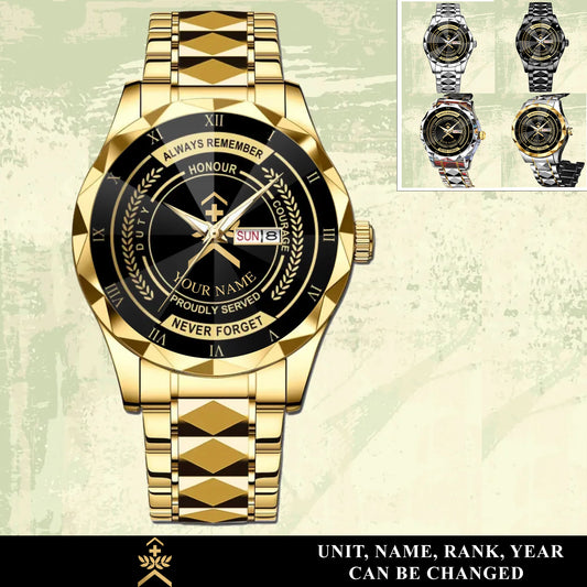 Personalized Swiss Soldier/ Veteran With Rank And Name Gentleman Crystal Metal Watch - 17446752