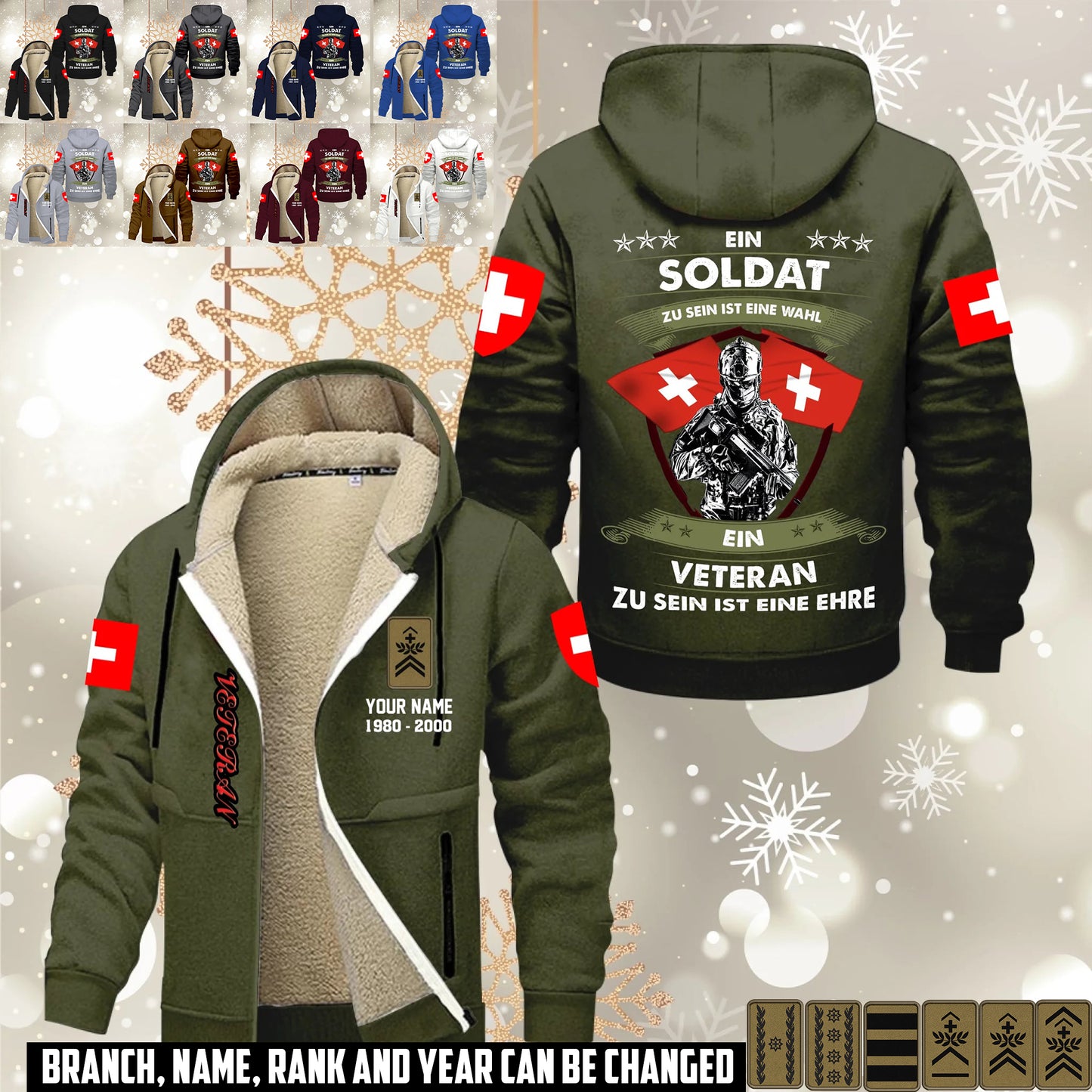 Personalized Swiss Soldier/ Veteran With Name, Year And Rank Hoodie Zip Velvet Coat - 17564256