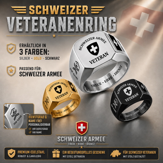 Personalized Swiss Soldier/Veteran with Name and Rank Engraved Men’s Ring - 17629920