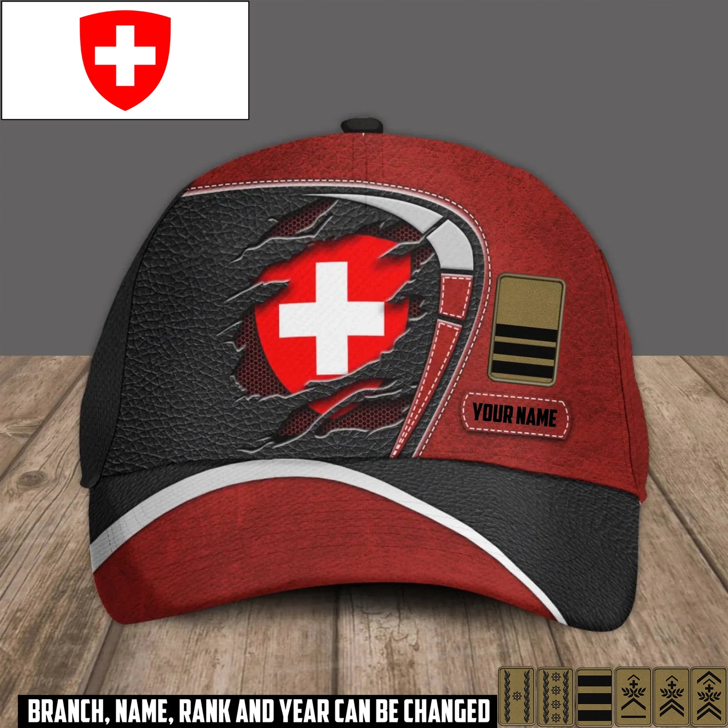 Personalized Rank And Name Swiss Soldier/Veterans Camo Baseball Cap - 17375040