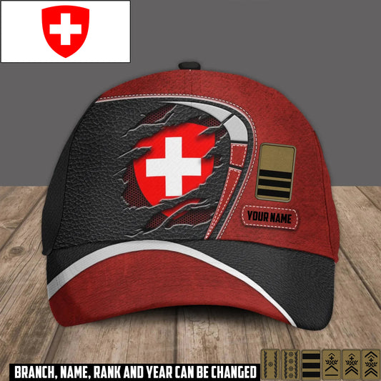 Personalized Rank And Name Swiss Soldier/Veterans Camo Baseball Cap - 17375040